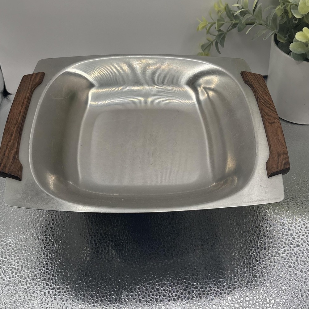 MCM Stelton Danish 18/8 Stainless Steel Serving Bowl Wood Handles Silver Denmark